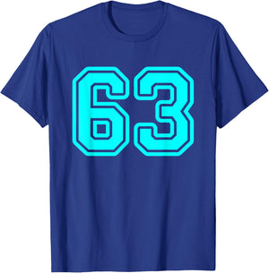 Jersey #63 Cyan Sports Team Jersey Number 63 T-Shirt - T-Shirt | Royal