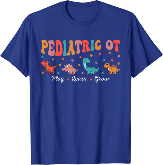 Retro Pediatric Occupational Therapy OT OTA Cute Dinosaur T-Shirt - T-Shirt | Royal