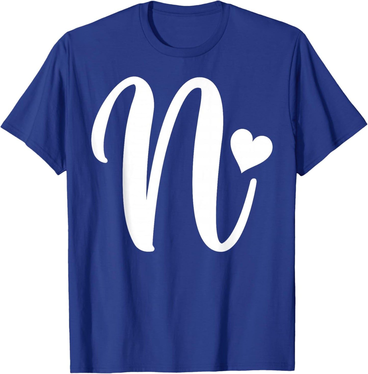 white letter N monogram initial minimalist heart graphic T-Shirt - T-Shirt | Royal
