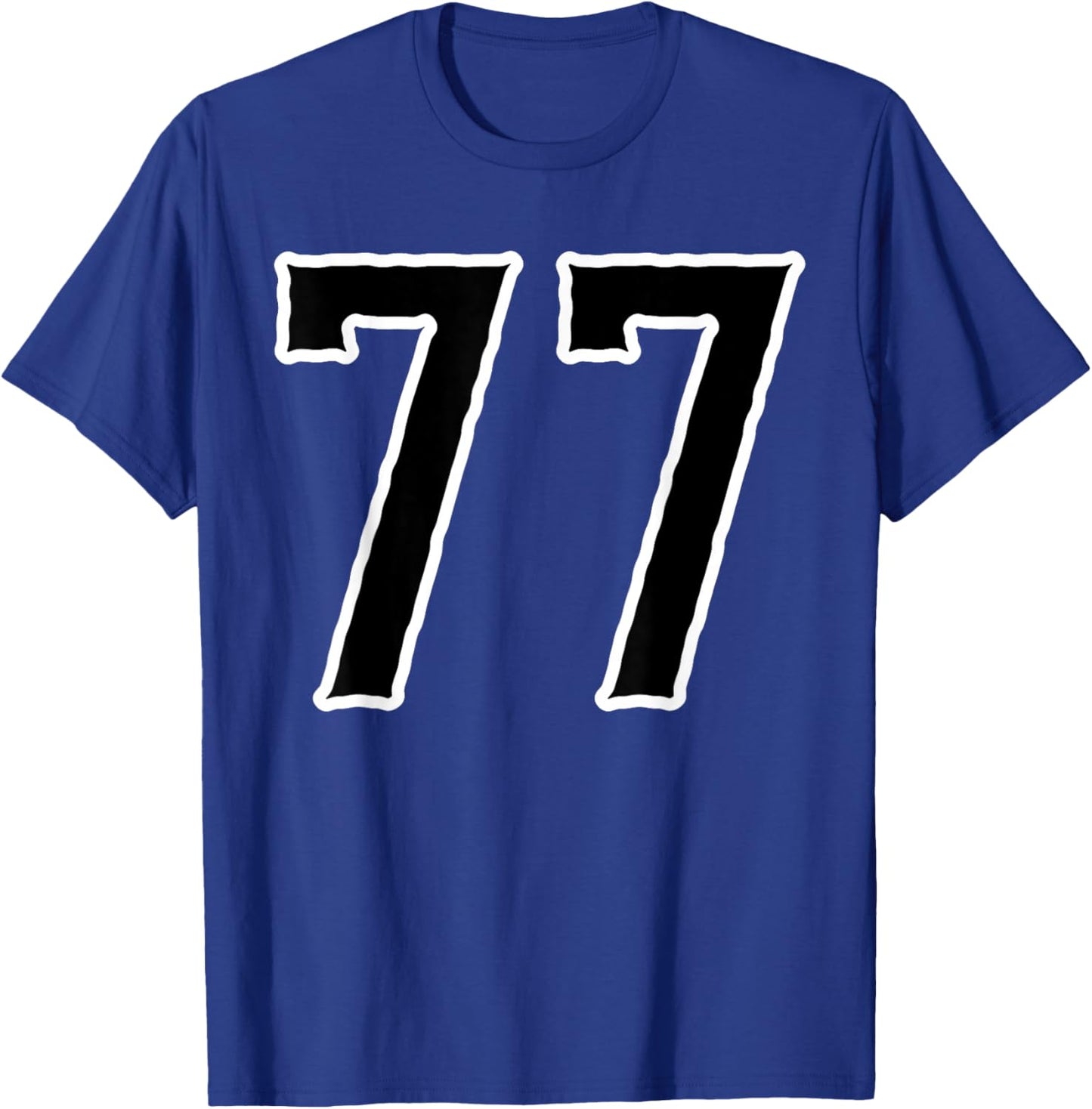 Number #77 White Black Sports Team T-Shirt - T-Shirt | Royal