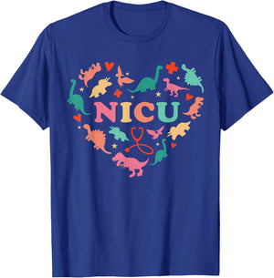 NICU Nurse Cute Colorful Dinosaur Heart Nurse Appreciation T-Shirt - T-Shirt | Royal