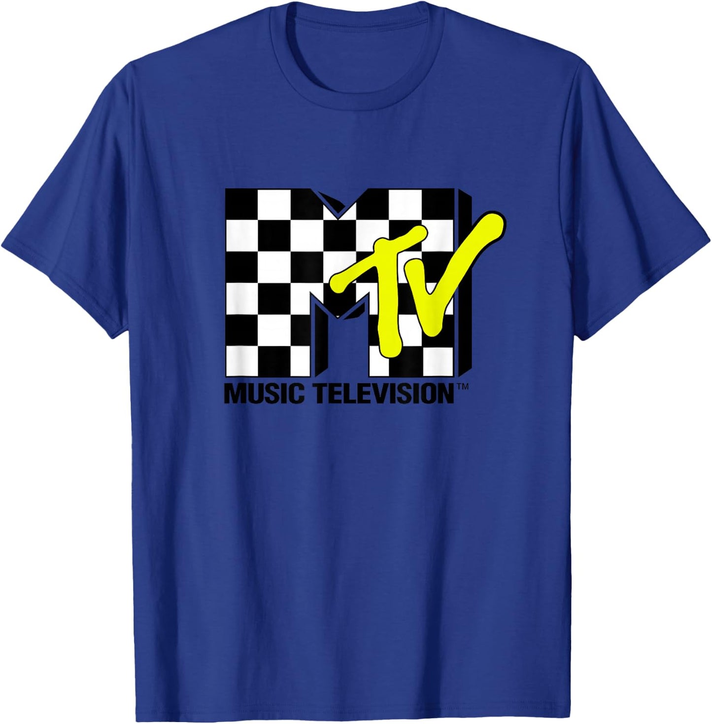 MTV Music Television Retro Eighties Neon Checkerboard Logo T-Shirt - T-Shirt | Royal