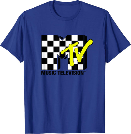 MTV Music Television Retro Eighties Neon Checkerboard Logo T-Shirt - T-Shirt | Royal
