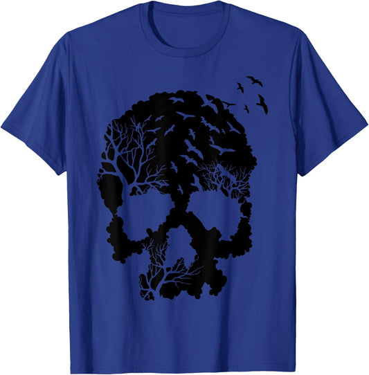 Skeleton with Trees and Birds T-Shirt - T-Shirt | Royal