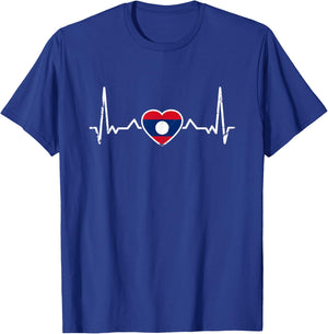 Laos Vintage Heartbeat Lao Flag Laotian T-Shirt - T-Shirt | Royal