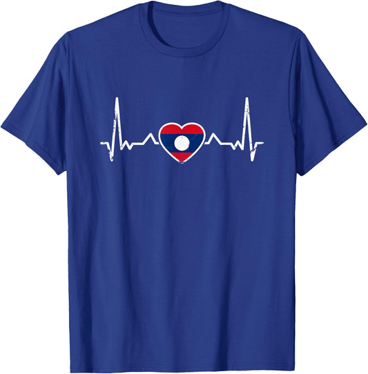 Laos Vintage Heartbeat Lao Flag Laotian T-Shirt - T-Shirt | Royal