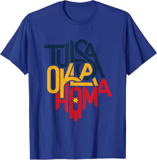 Colorful Tulsa Oklahoma Letters In Tulsa City Map Shape T-Shirt - T-Shirt | Royal
