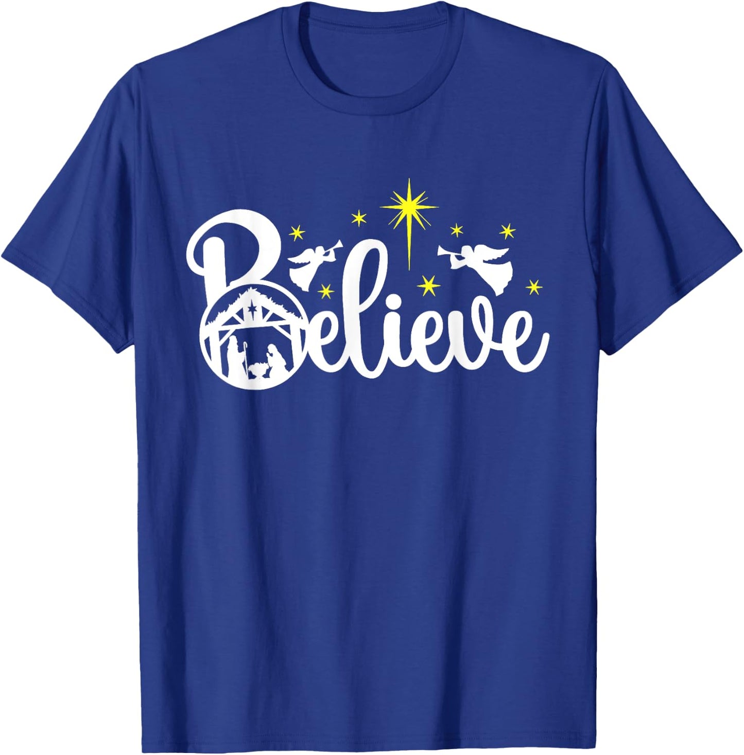 Christian Christmas Believe Jesus Nativity Scene XMAS Faith T-Shirt - T-Shirt | Royal