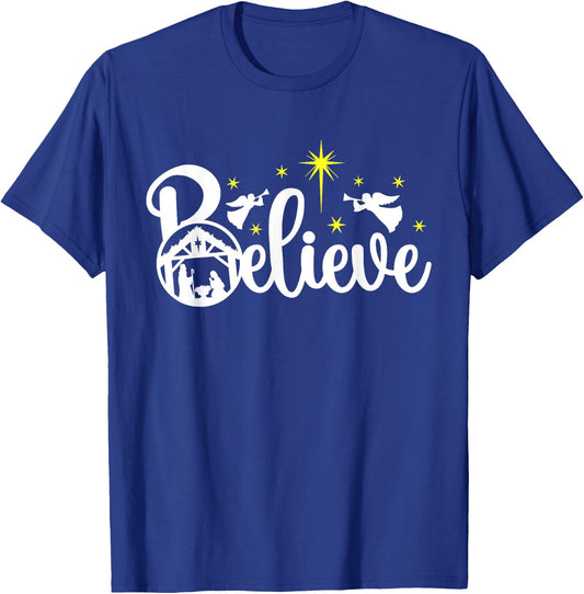 Christian Christmas Believe Jesus Nativity Scene XMAS Faith T-Shirt - T-Shirt | Royal