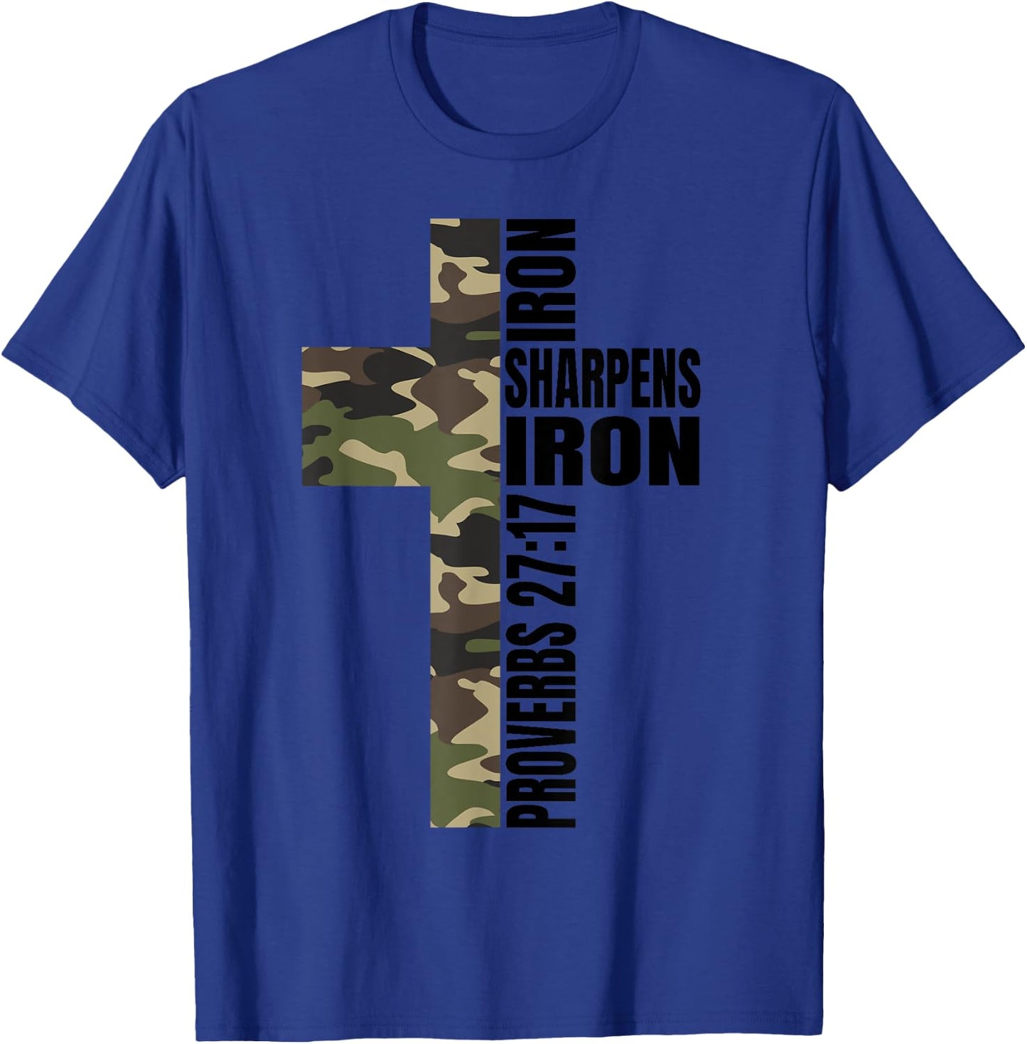 Green Camo Iron Sharpens Iron Christian Cross Family Couples T-Shirt - T-Shirt | Royal