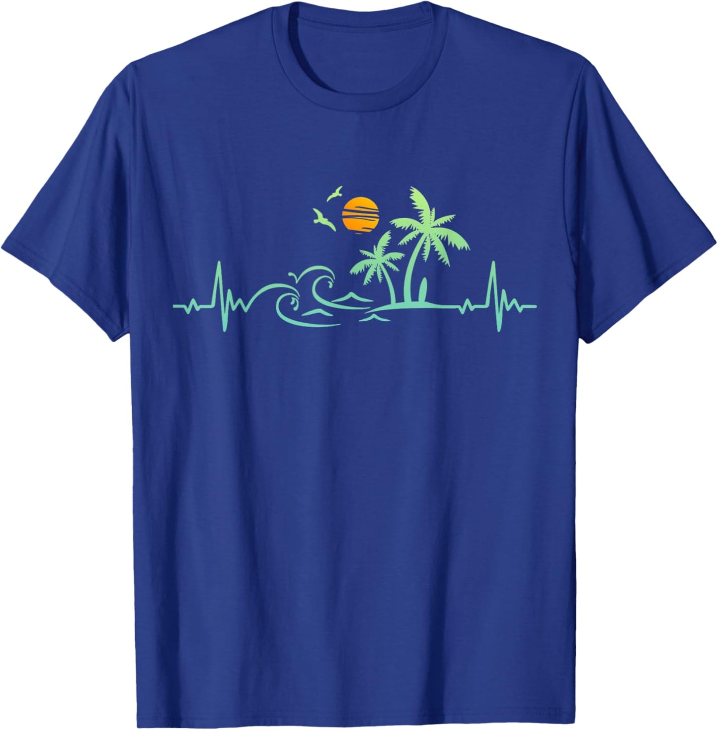 Heartbeat Palm Tree Retro Tropical Beach Island Trees Funny T-Shirt - T-Shirt | Royal