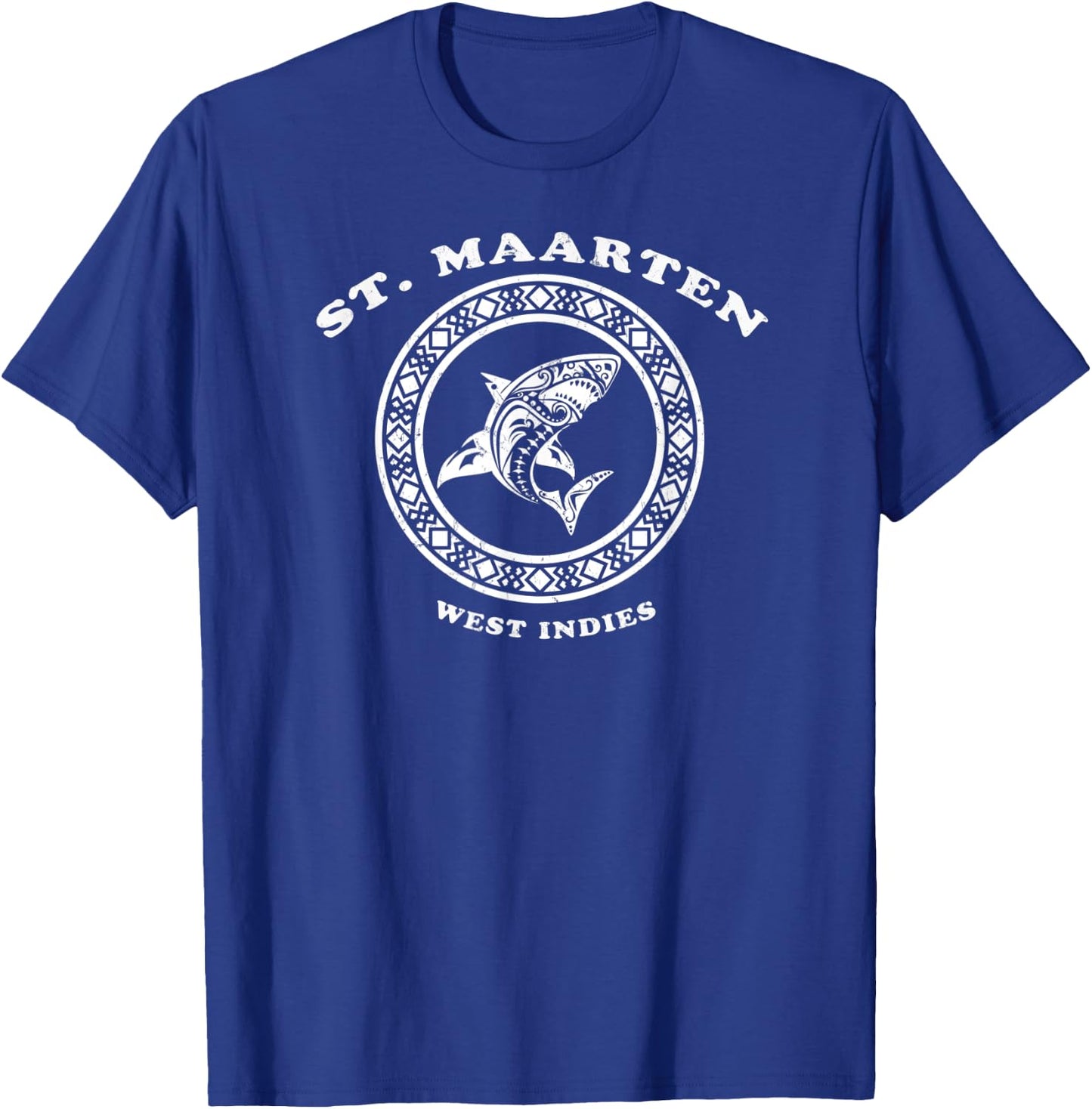 St. Maarten, West Indies Vintage Retro Tribal Shark Vacation T-Shirt - T-Shirt | Royal