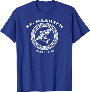St. Maarten, West Indies Vintage Retro Tribal Shark Vacation T-Shirt - T-Shirt | Royal