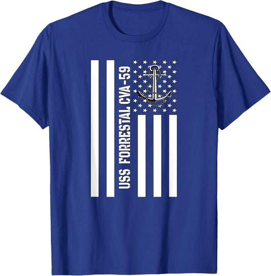 USS Forrestal CVA-59 Aircraft Carrier Veteran Father Grandpa T-Shirt - T-Shirt | Royal