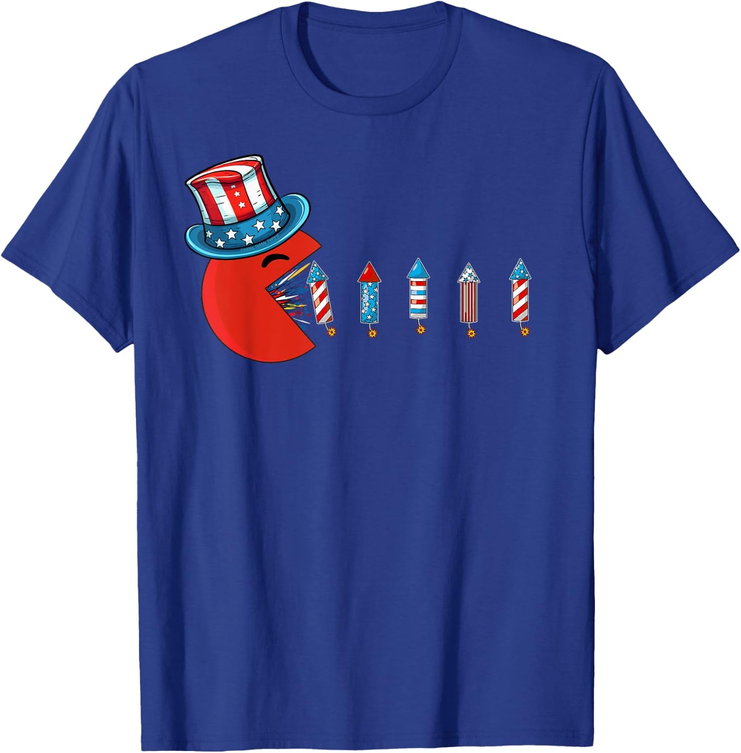 Patriotic Hat Eating Firecrackers USA Flag Funny 4th of July T-Shirt - T-Shirt | Royal