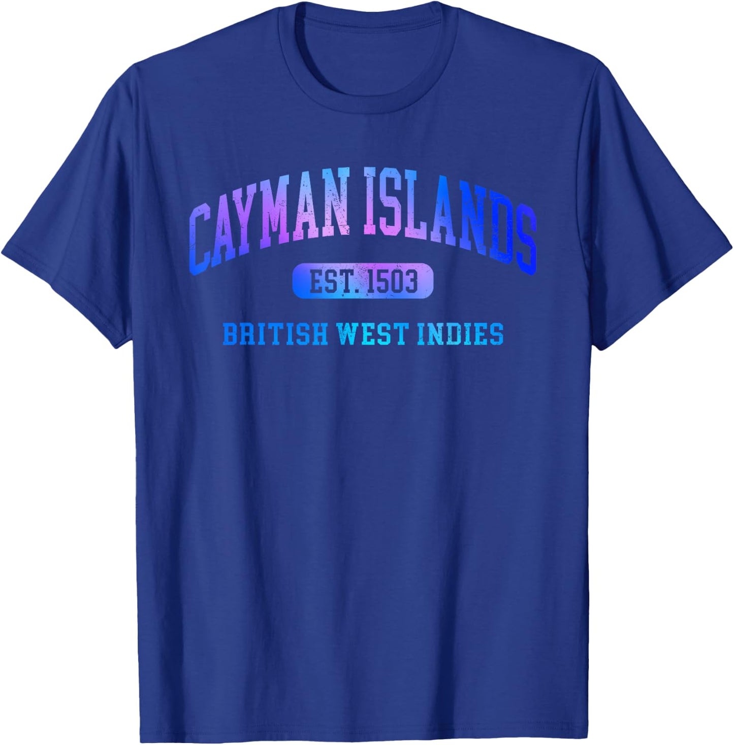 Retro Grand Cayman Islands Colorful Arch Text Souvenir Women T-Shirt - T-Shirt | Royal