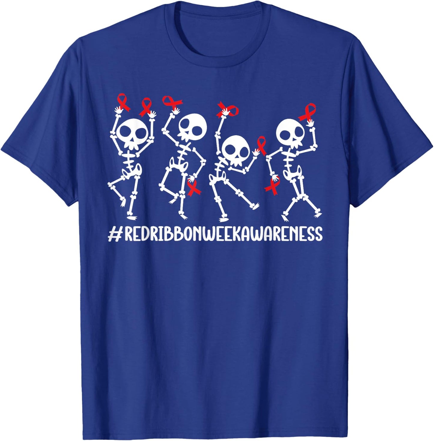Red Ribbon week Awareness Skeleton Halloween Women Men Kids T-Shirt - T-Shirt | Royal
