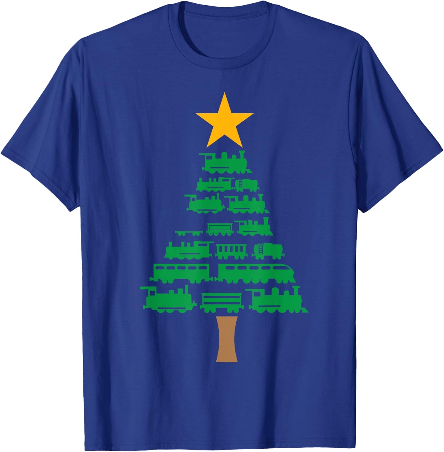 Xmas Boys Kids Christmas Tree Out Of Trains Christmas T-Shirt - T-Shirt | Royal