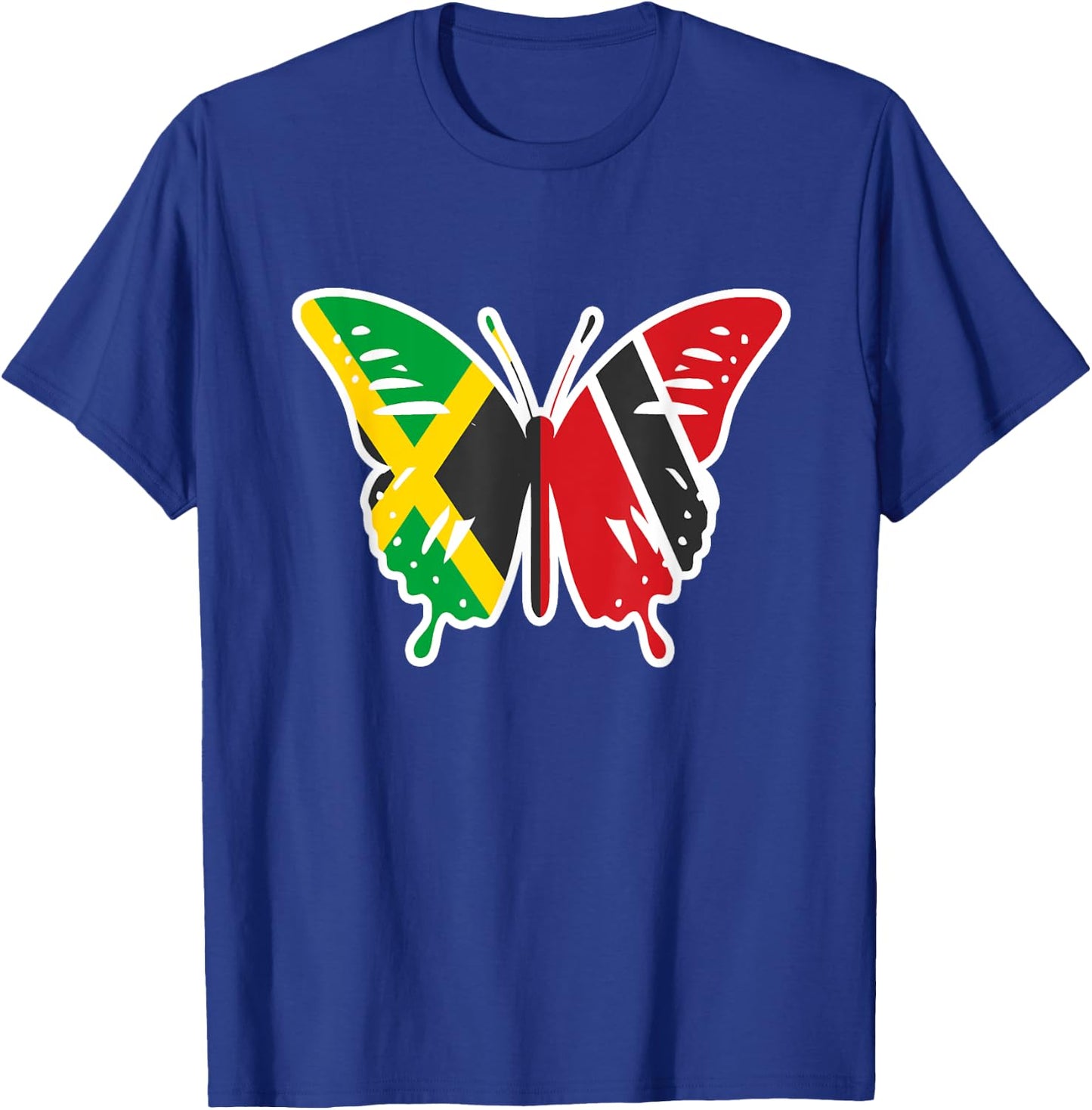 Half Jamaican Trinidadian Jamaica Flag Trinidad Butterfly T-Shirt - T-Shirt | Royal