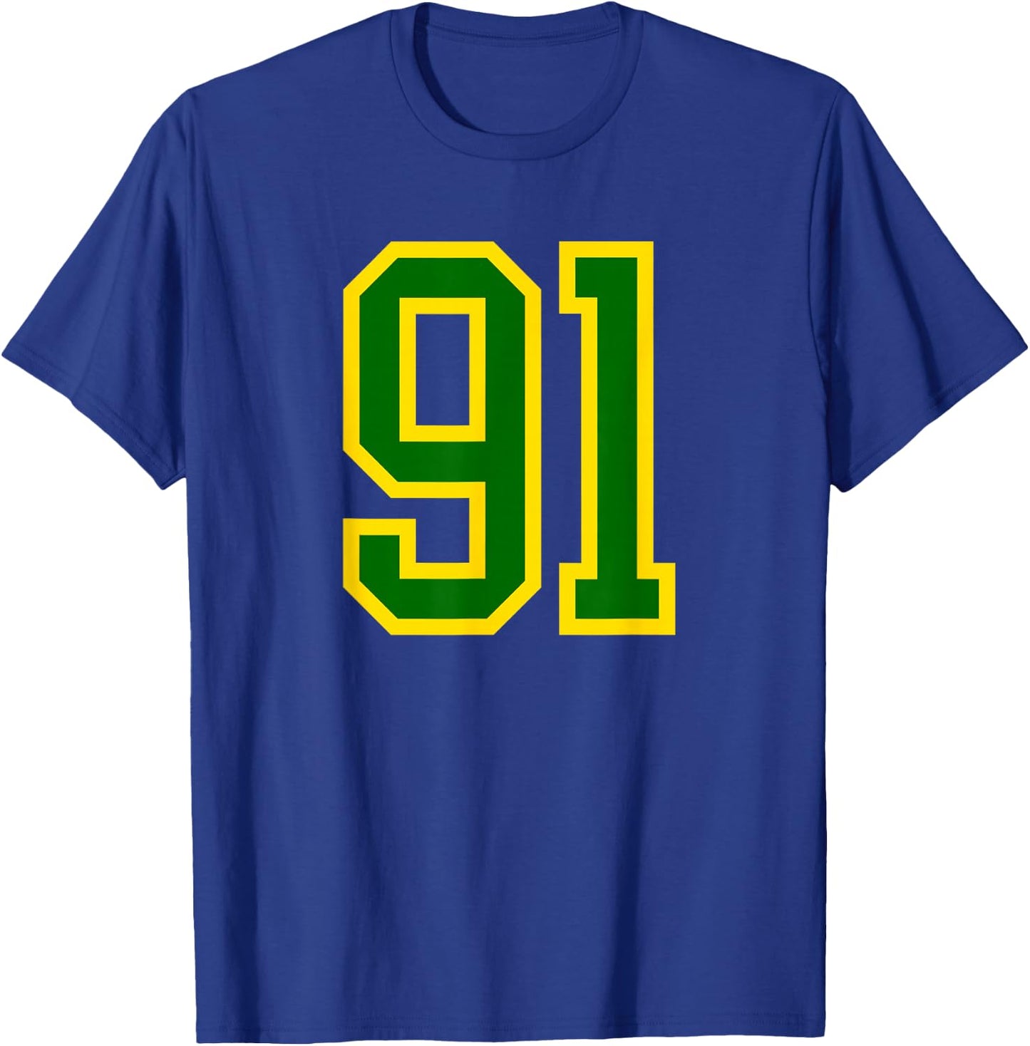 Green Yellow Sports Team Number #91 T-Shirt - T-Shirt | Royal