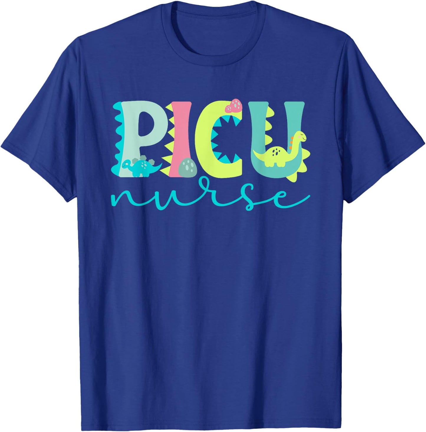 PICU Nursing For Pediatric ICU Nurse Women's Black Modern Letter Print T-Shirt - T-Shirt | Royal