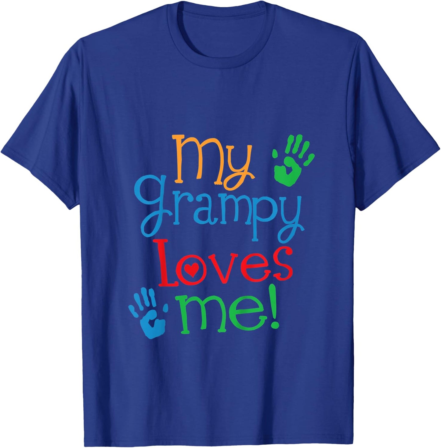 Kids My Grampy Loves Me Grandchild Handprints T-Shirt - T-Shirt | Royal