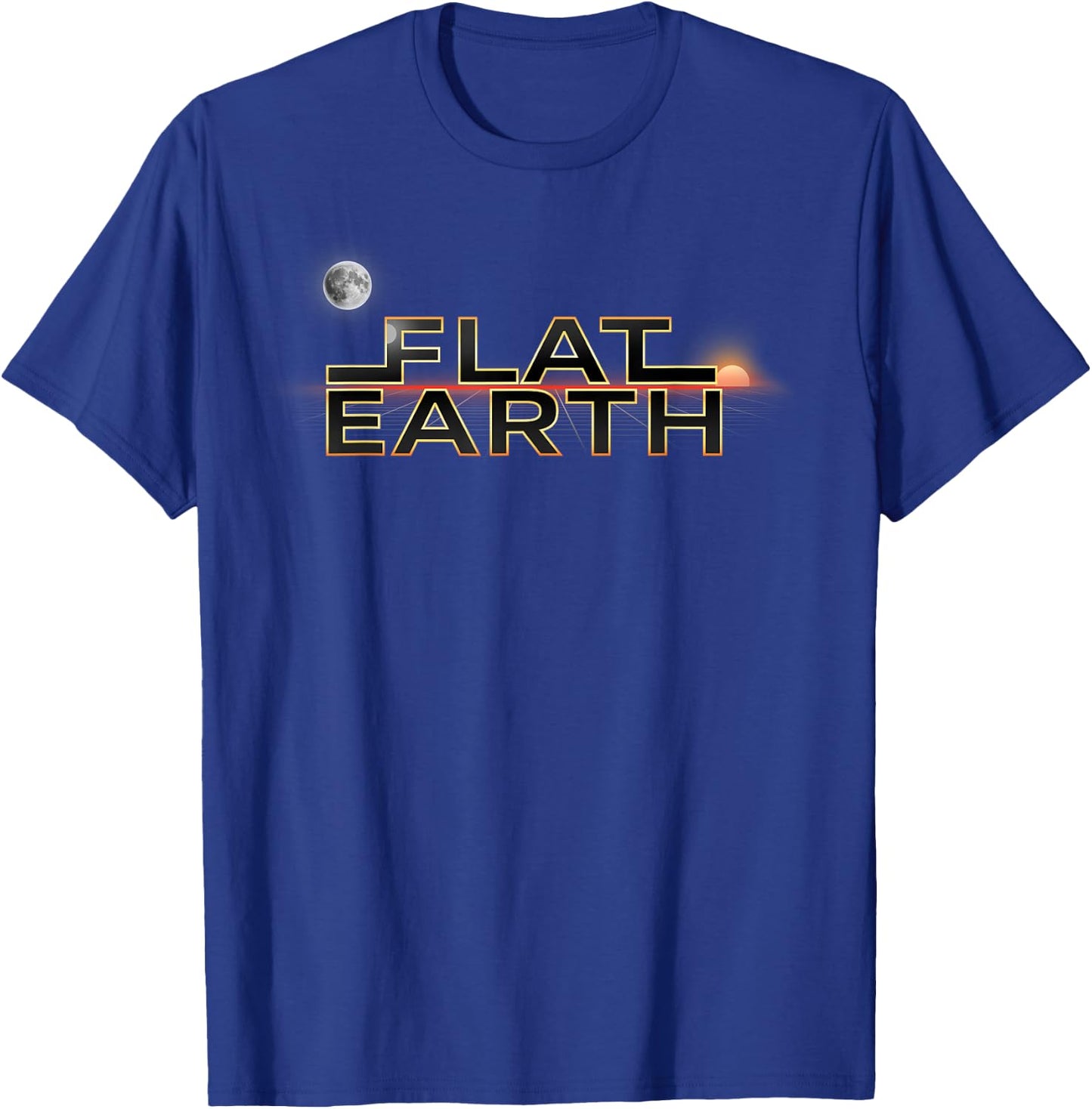 Flat Earth Sun Moon horizon at sunset firmament T-Shirt - T-Shirt | Royal