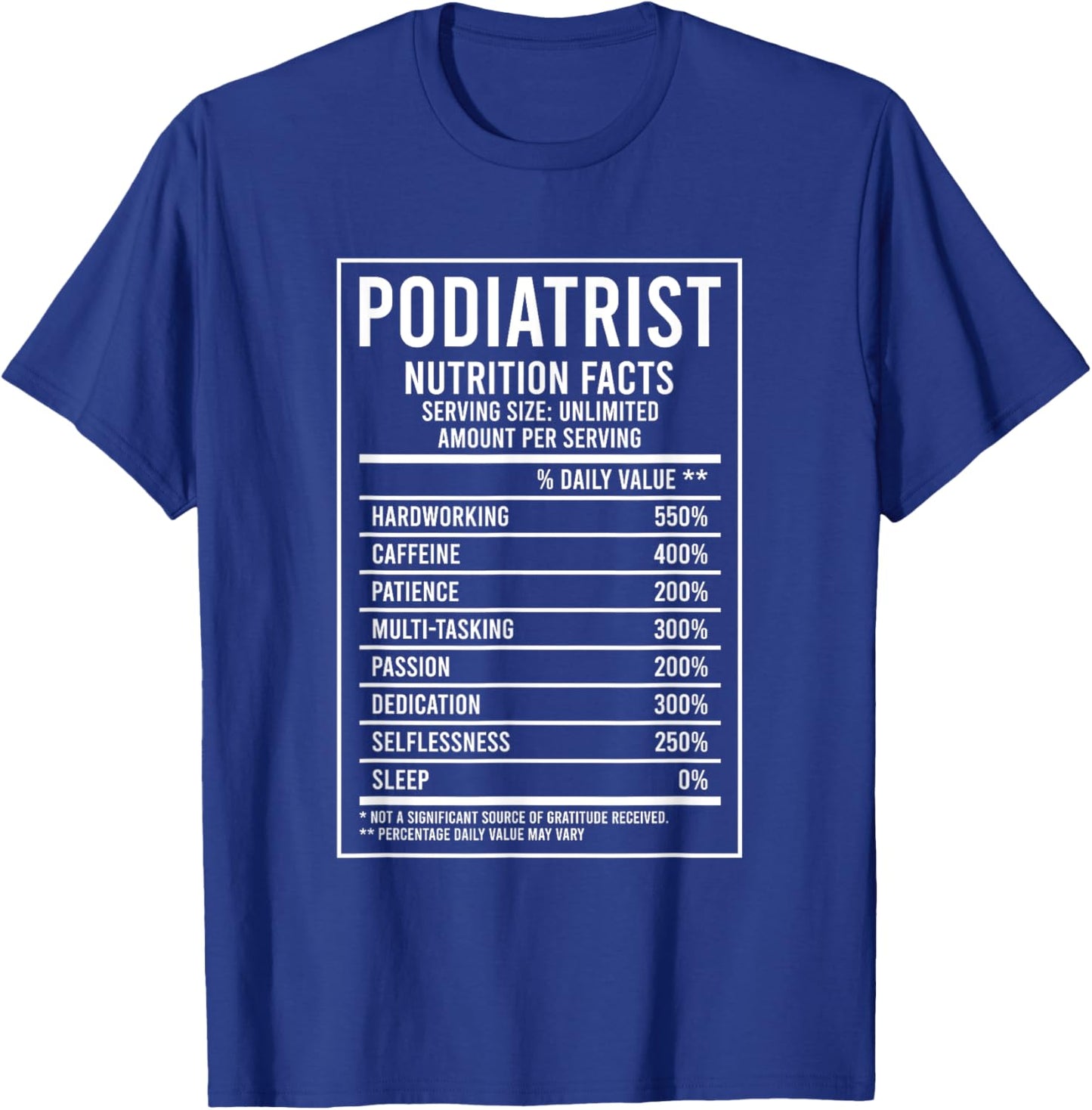 Podiatrist Nutrition Facts Podiatry Foot Doctor T-Shirt - T-Shirt | Royal