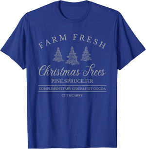 Farm Fresh Xmas Tree, Pine Retro Vintage Graphic Christmas T-Shirt - T-Shirt | Royal