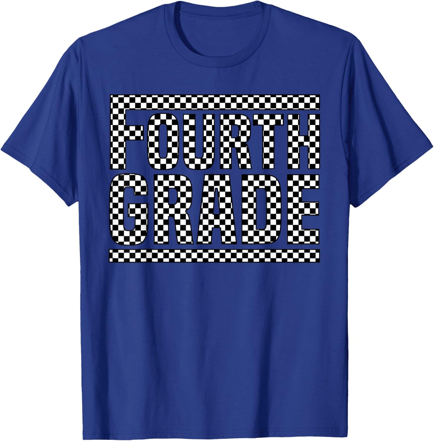 Checkered 4th Grade Back to School Boys Girls Kids Teacher T-Shirt - T-Shirt | Royal