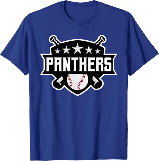 Panthers Baseball Sports Game Day Spirit Print Stars Mom Dad T-Shirt - T-Shirt | Royal