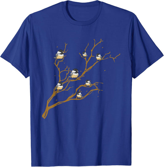 Chickadees On Branch Bird Birding T-Shirt - T-Shirt | Royal