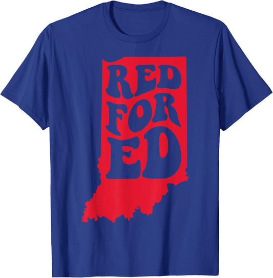 Groovy Red For Ed Indiana State Teacher Red For Ed Teacher T-Shirt - T-Shirt | Royal
