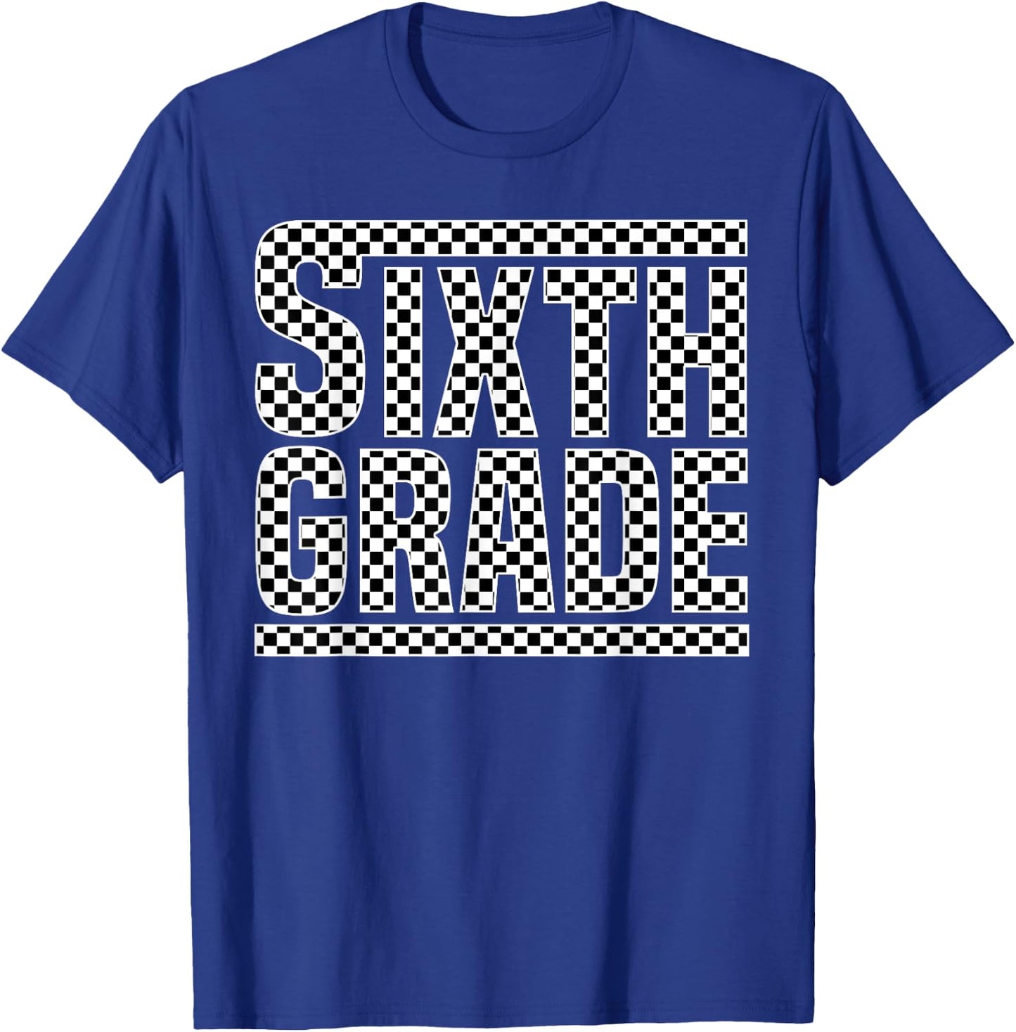 Checkered 6th Grade Back to School Boys Girls Kids Teacher T-Shirt - T-Shirt | Royal