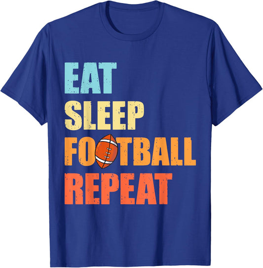 Eat Sleep Football Repeat Funny Retro Football Player Coach T-Shirt - T-Shirt | Royal