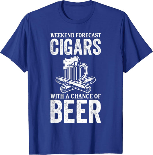 Weekend Forecast Cigars With A Chance Of Beer T-Shirt - T-Shirt | Royal