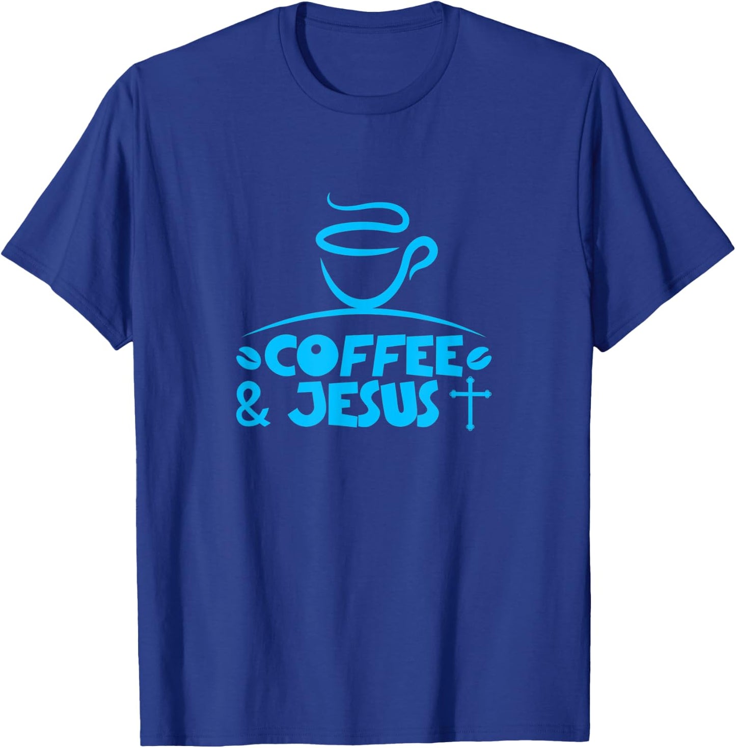 Coffee & Jesus with Cross and Coffee Beans T-Shirt - T-Shirt | Royal