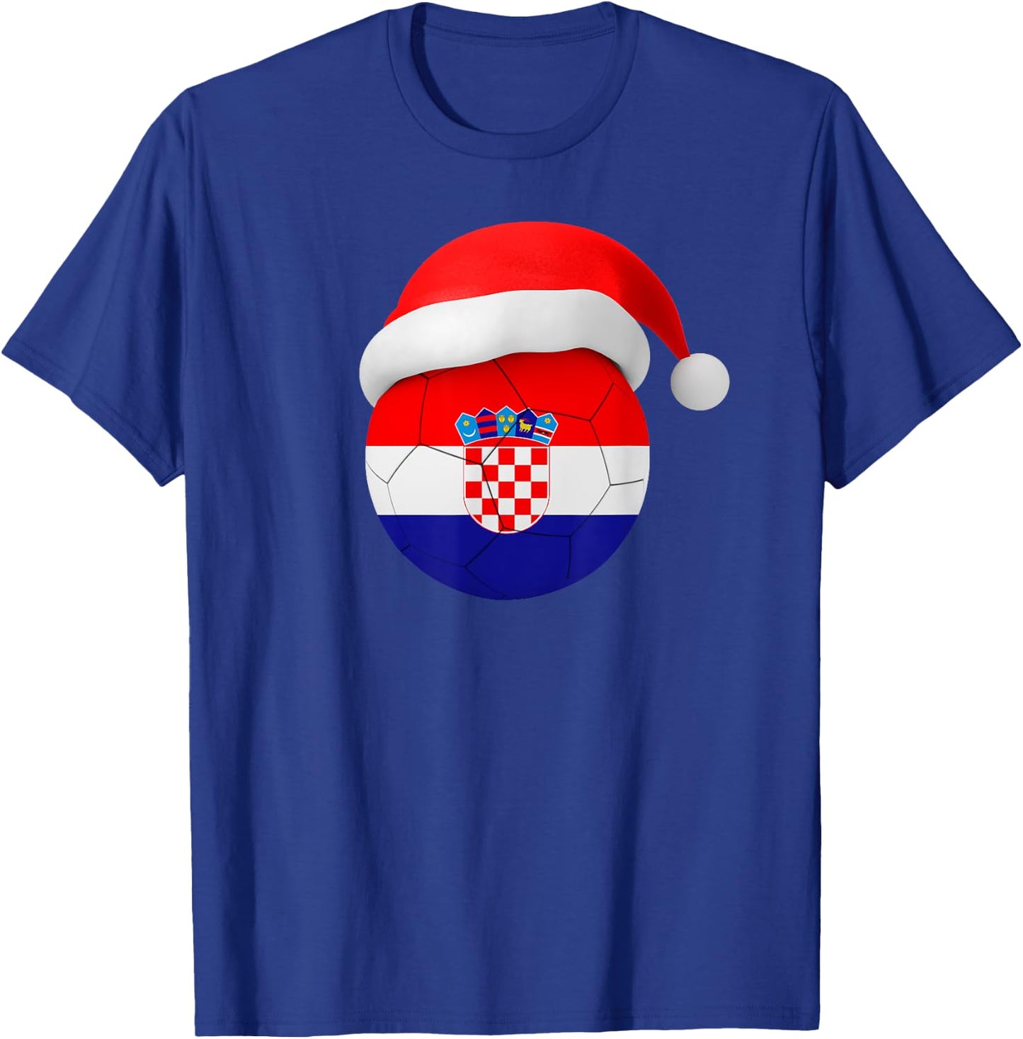 Croatia Soccer Shirt Santa Hat Croatian Flag Soccer Ball T-Shirt - T-Shirt | Royal
