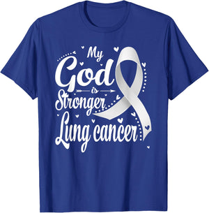My God is Stronger Than Lung Cancer Awareness Warrior T-Shirt - T-Shirt | Royal