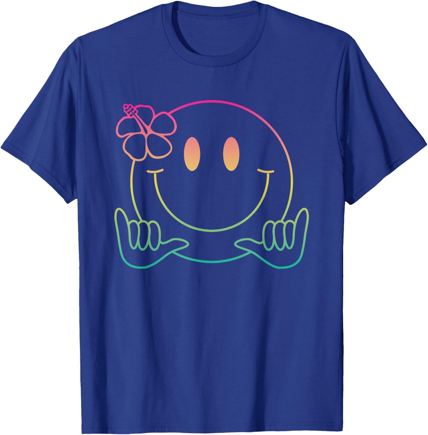 Hibiscus Shaka Smile Face Rainbow Happy Face Aloha Hawaiian T-Shirt - T-Shirt | Royal