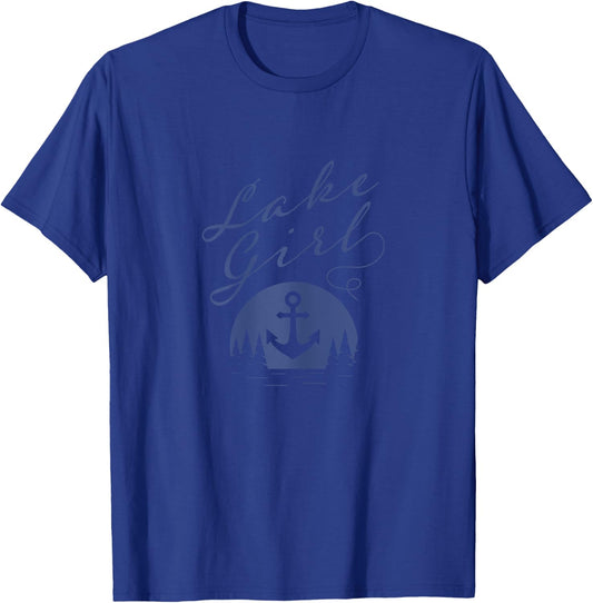 Lake Girl Outdoor Living Lakeside Trees Water Nature Anchor T-Shirt - T-Shirt | Royal