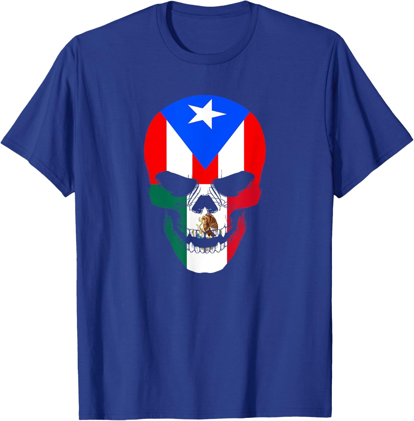 Half Mexican And Puerto Rican Rico Flag Mexirican Skull Men T-Shirt - T-Shirt | Royal