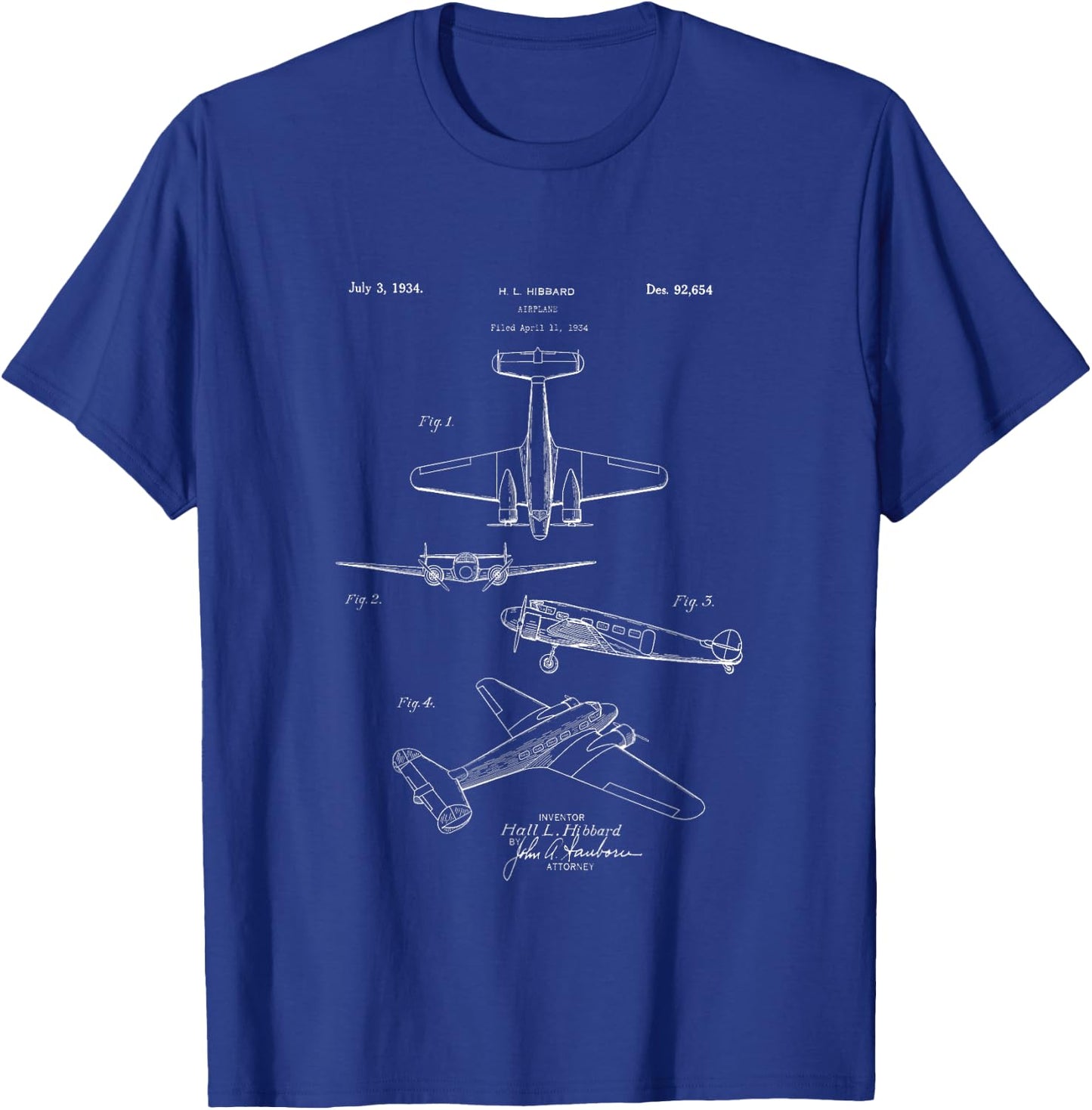 Vintage Electra Airplane Patent Aircraft Plane Pilot T-Shirt - T-Shirt | Royal