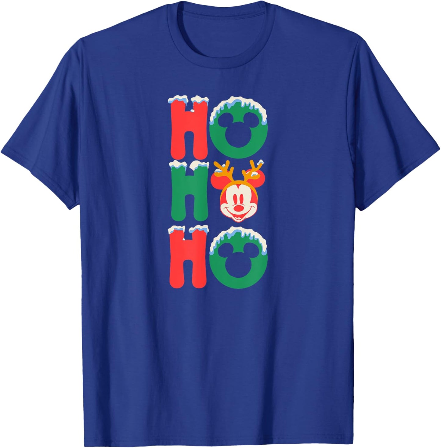 Amazon Essentials Men's Mickey Mouse Ho Ho Ho Snowy Christmas Antlers , Black Graphic Print, Small T-Shirt - T-Shirt | Royal