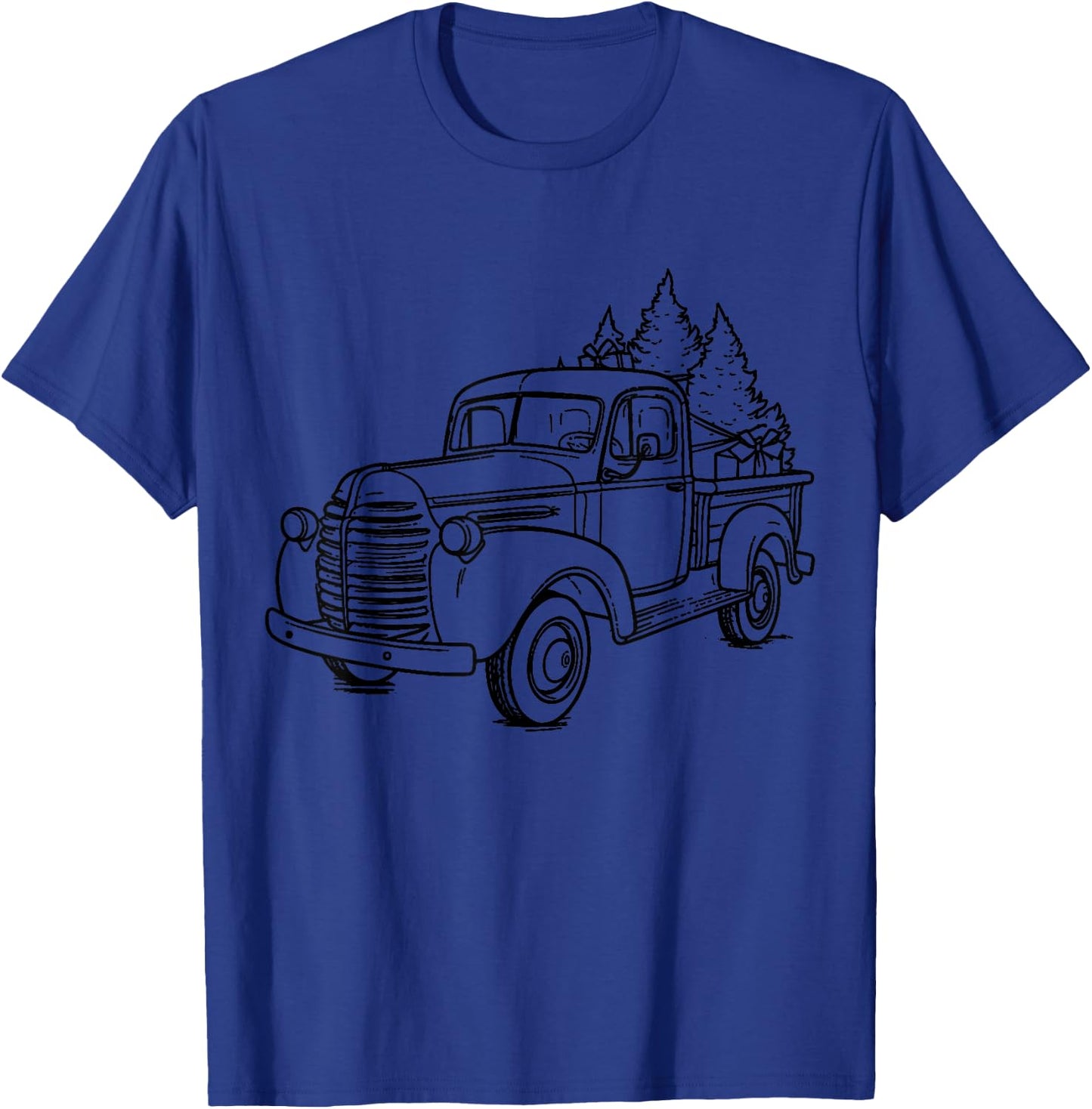 Vintage Wagon Christmas Shirt Tree on Car Xmas red Truck T-Shirt - T-Shirt | Royal