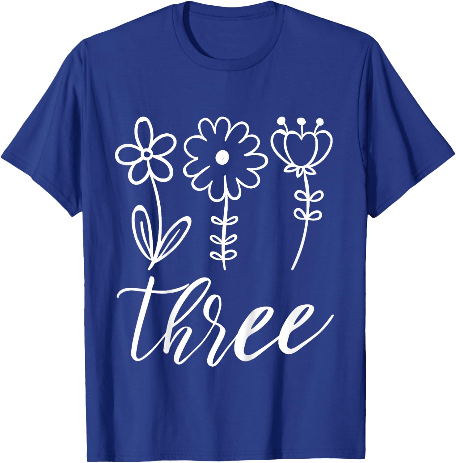 Floral Three 3 Year Old 3rd Birthday Gift Third Girl Toddler T-Shirt - T-Shirt | Royal