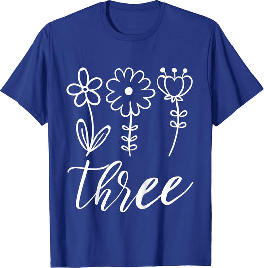 Floral Three 3 Year Old 3rd Birthday Gift Third Girl Toddler T-Shirt - T-Shirt | Royal
