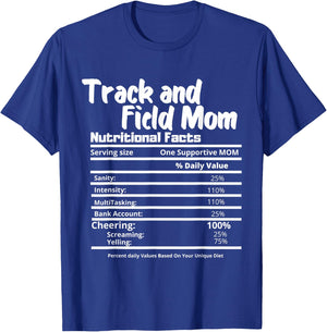 Track and Field Mom Nutrition Fact Label - Thanksgiving T-Shirt - T-Shirt | Royal