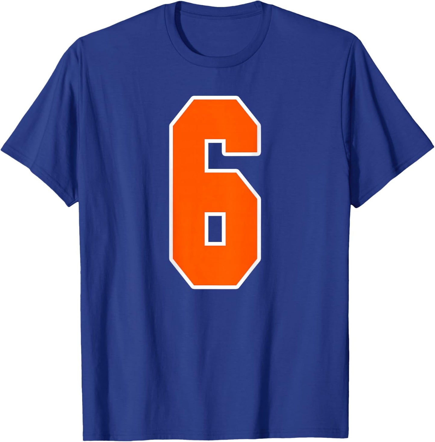 Back Print Orange Sports Block Number 6 For Sports Team T-Shirt - T-Shirt | Royal