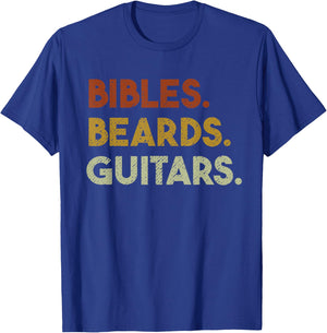 Bibles Beards Guitars - Christian Men Guitar Worship T-Shirt - T-Shirt | Royal